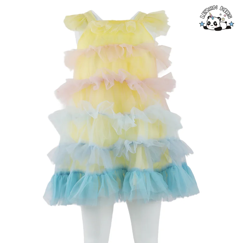 Best New Product of 2024 colorful flying sleeve tutu cake dress latest children dress designs - Product Image