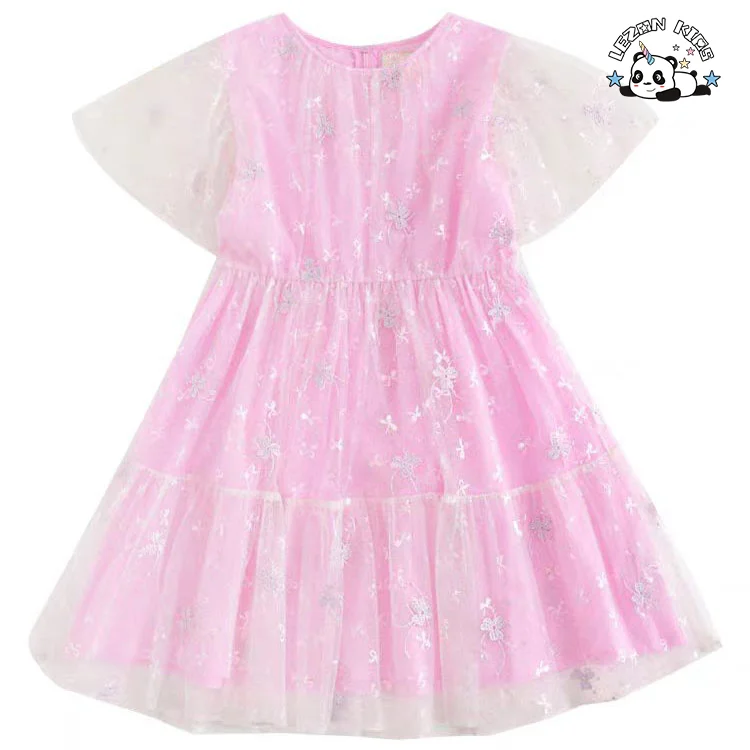 Best New Product of 2024 cute pink puff sleeve flower printing frocks girls princess dress for girl