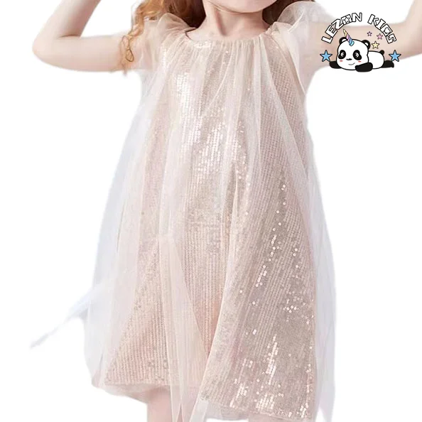 Best New Product of 2024 shining sequin flying sleeve tulle kids dress princess dress for girl - Product Image