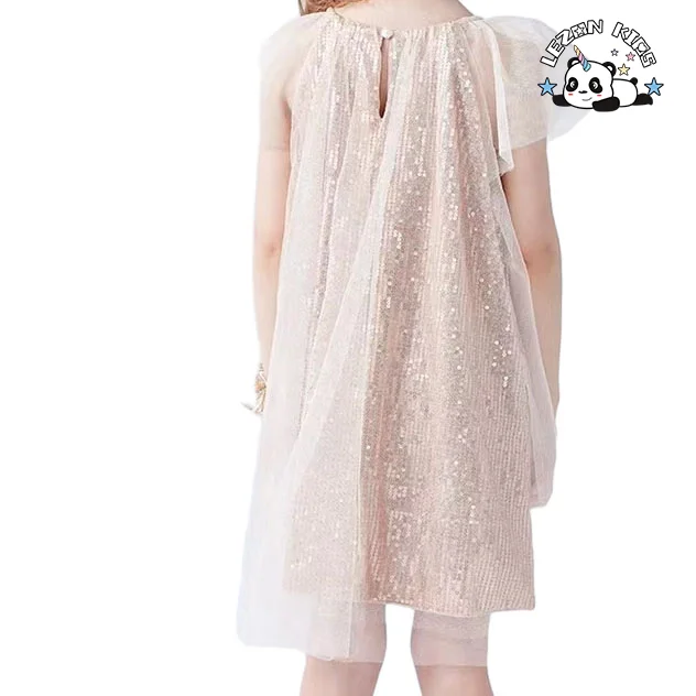 Best New Product of 2024 shining sequin flying sleeve tulle kids dress princess dress for girl - Product Image