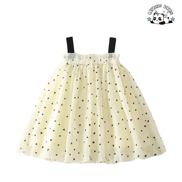 Melhor Novo Produto de 2024 vestido preto com alças finas e bolinhas para meninas de 2-12 anos de idade - Product Image