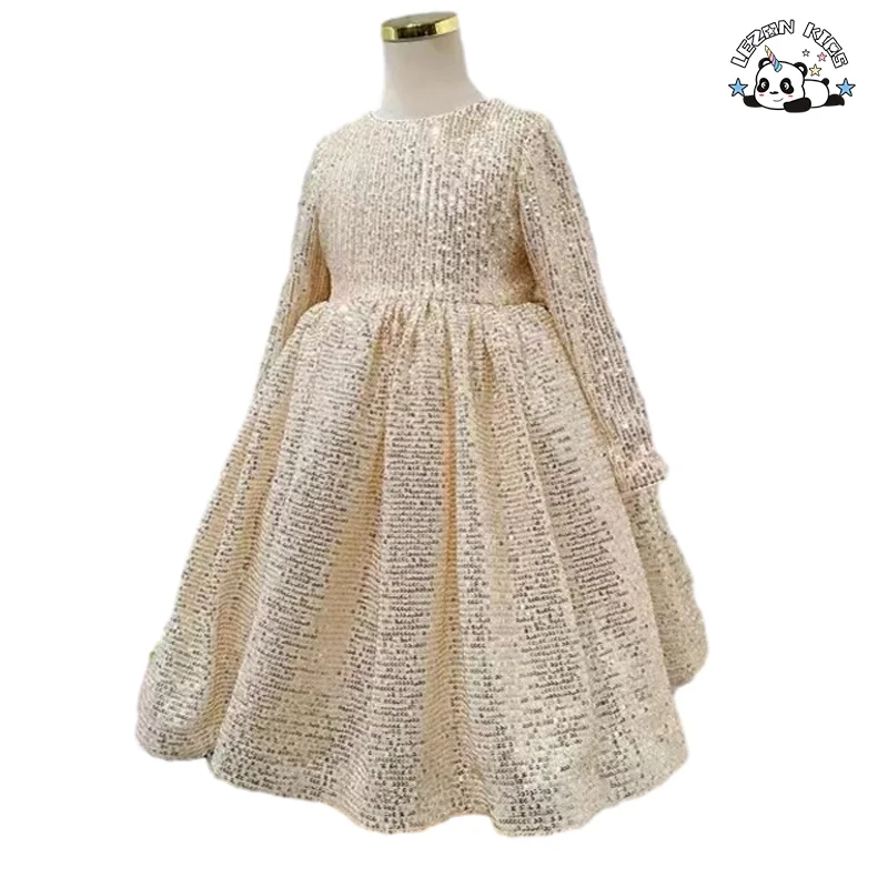 Melhor Preço de Vestido Infantil Manga Longa com Estampa de Lantejoulas Elegante para Meninas Festa