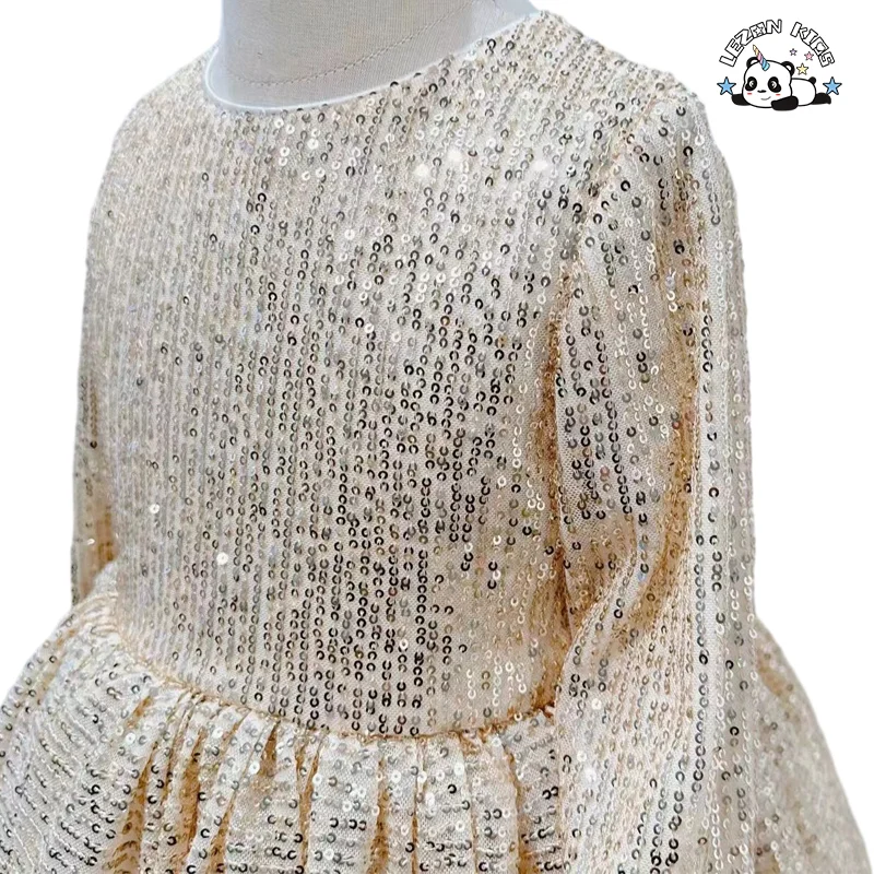 Best Price Spring Long Sleeve Kids Dress Sequined Printing Elegant Dress Girls Party Dress - Product Image