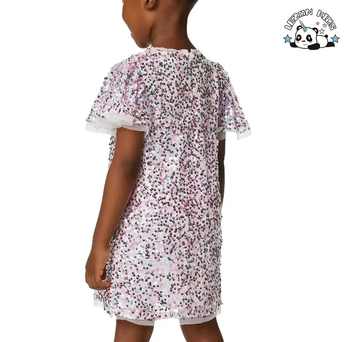 Melhor vestido de lantejoulas rosa para festa de aniversário de meninas, vestido de lantejoulas para crianças - Product Image
