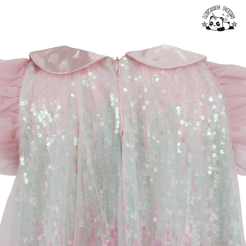 Boutique Casual Ruffle Sleeve Rainbow Kids Tulle Dresses Girls Sequin Dress for Summer - Product Image