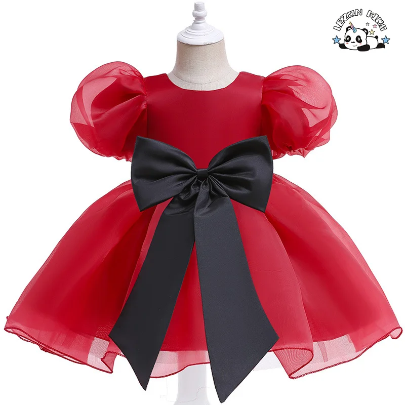 Vestido Floral Menina Gaze de Cores Sólidas com Mangas Balão Saia de Princesa Pompous - Product Image