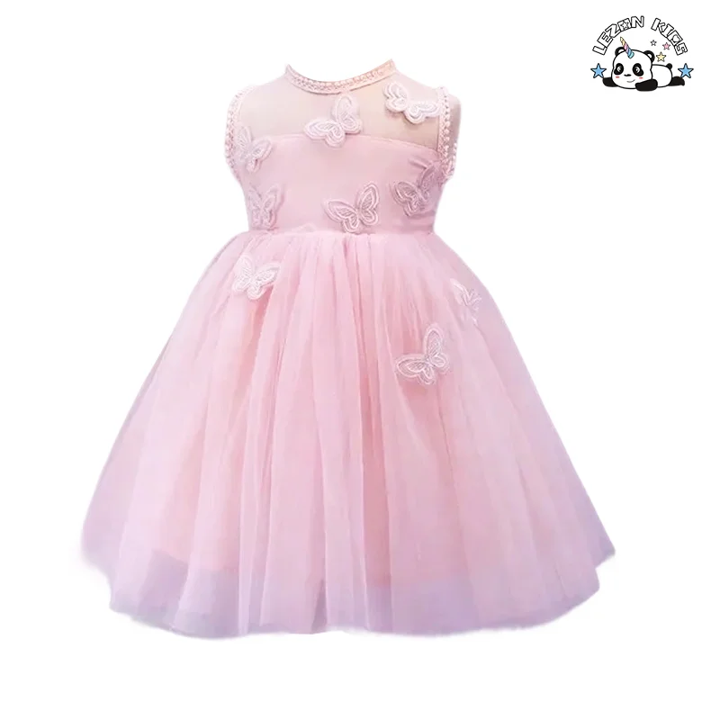 Butterfly Sleeveless Patches Dress Girls Birthday  Party Dress Princess TuTu Dress for 2-14 Years