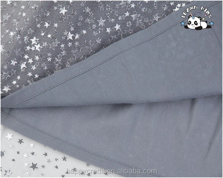 Child Clothes Dress Printed Silver Stars Long Sleeves Soft Tutu Grey 2-12 Years Girls' Dress - Product Image