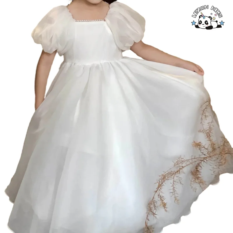 Children 2023 summer new white dress princess dress children's flower child performance long skirt - Product Image