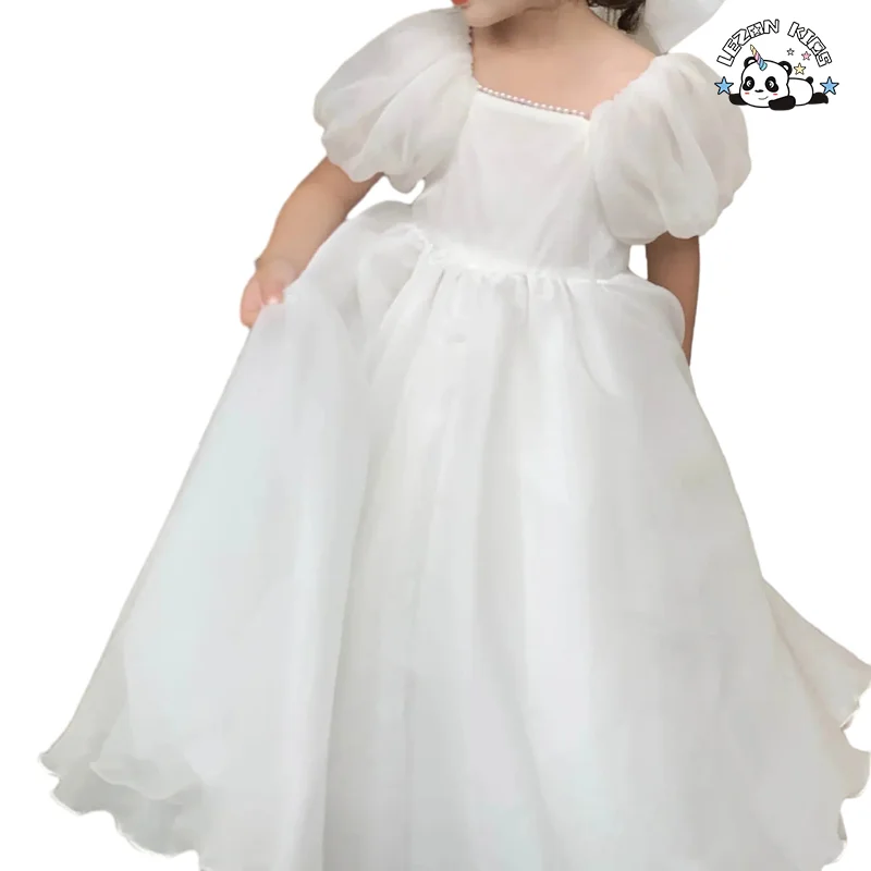 Children 2023 summer new white dress princess dress children's flower child performance long skirt - Product Image