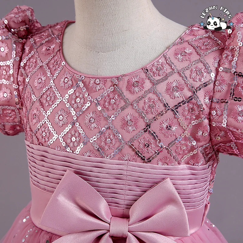 Roupas infantis Vestido de festa chique Desenhos de Frocks Vestidos de tule com flores para meninas - Product Image