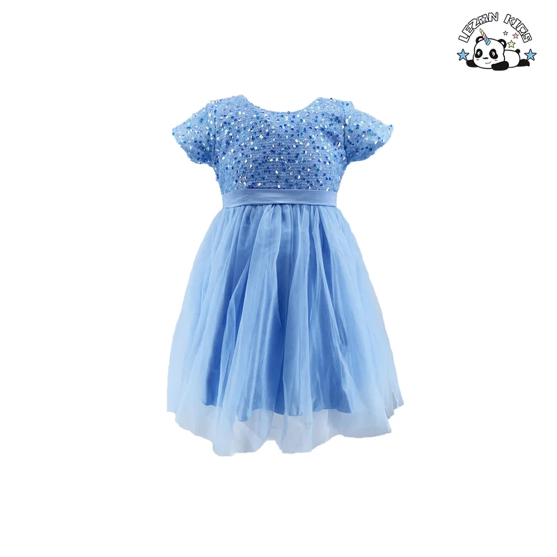 Children's Party Wedding Costume Summer Sequins Puff Sleeve Ball Gown Birthday Party Flower Girl Princess Dress - Product Image