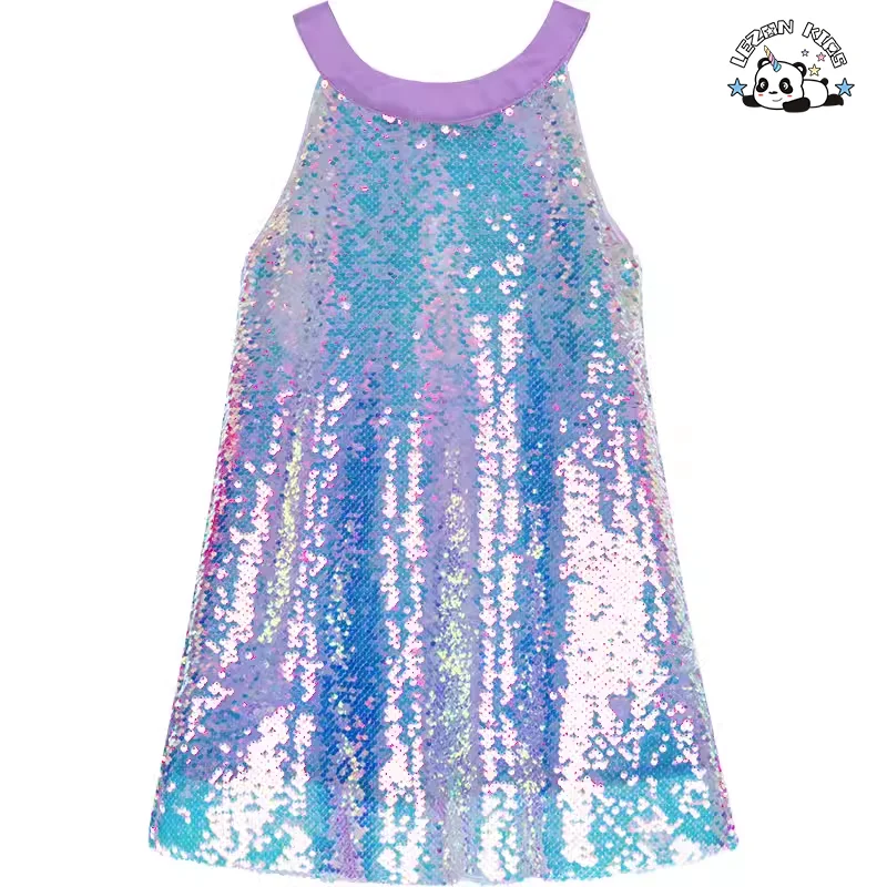 Personalização de Design de Cor e Tamanho Vestido de Verão Vestido Diário para Meninas Vestido de Lantejoulas para Meninas