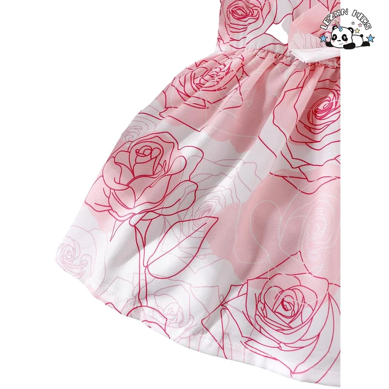Cotton Girls Dresses Pink Sweet Flower Girls' Dress Casual Baby Dress for Kids Girls Customized - Product Image