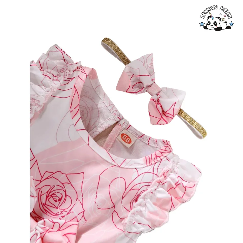 Cotton Girls Dresses Pink Sweet Flower Girls' Dress Casual Baby Dress for Kids Girls Customized - Product Image