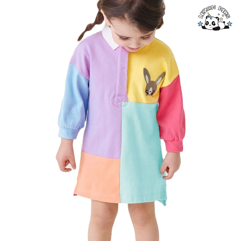 Custom 100% cotton shirt dress color block Polo shirt Girls' dresses for daily wear - Product Image