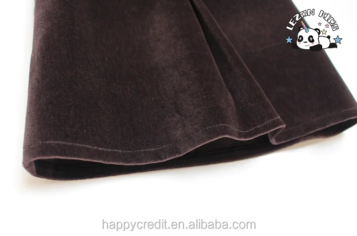 Custom A-line Princess Ruffle Short Sleeves Brown Silk Velvet Dress Shirt for Girls - Product Image