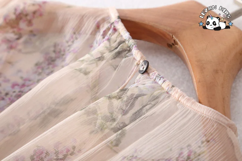 Custom Autumn Girl Dress Floral Printed Imitation Silk Splice Irregular Beach Long Dresses - Product Image