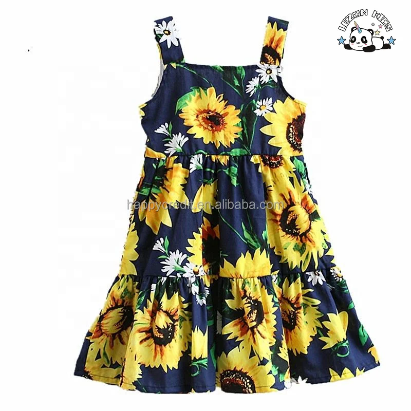 Custom Children Clothes Girls Spaghetti Strap Printed Flower Frocks Dresses for Girls