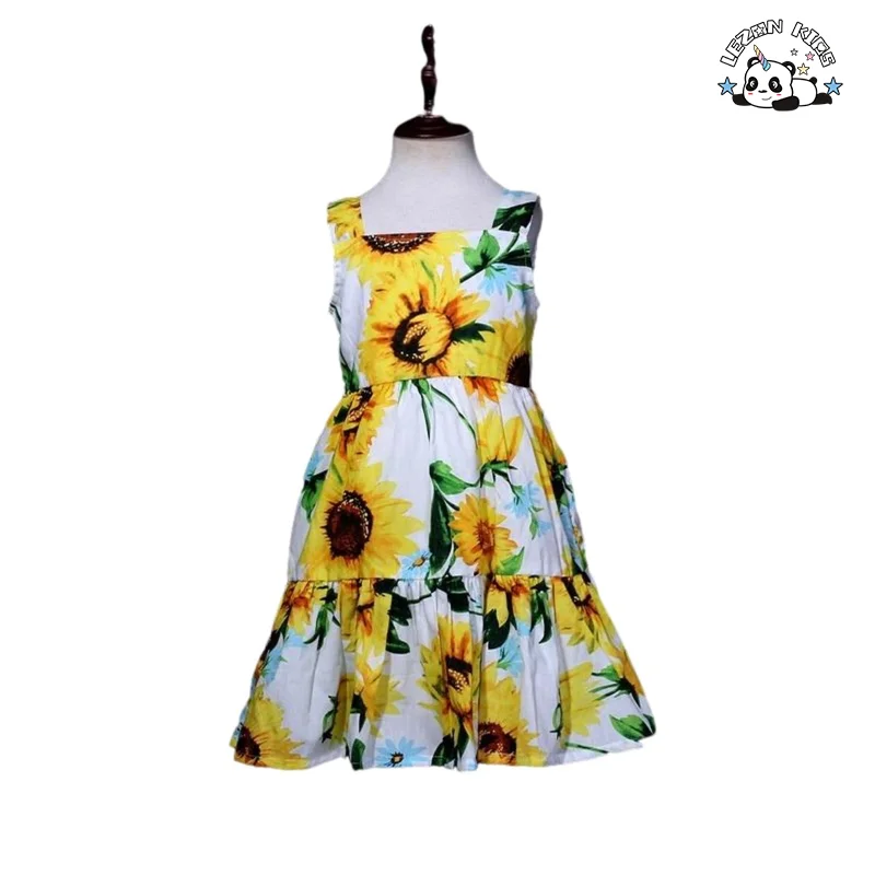 Custom Children Clothes Girls Spaghetti Strap Printed Flower Frocks Dresses for Girls - Product Image