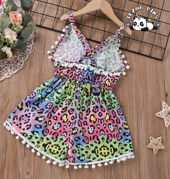 Custom European American Children's Dress Summer Leopard Grain Cute Girl Sling Print Dress - Product Image