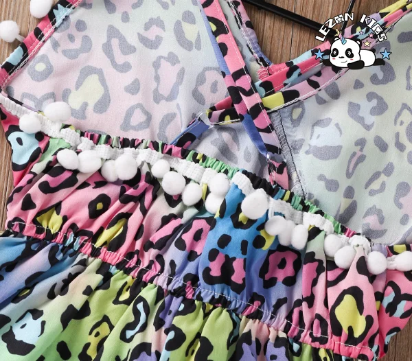 Custom European American Children's Dress Summer Leopard Grain Cute Girl Sling Print Dress - Product Image