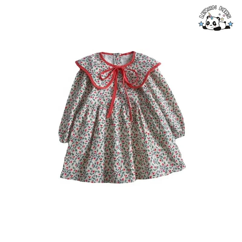 Custom Floral Printed Casual Dress Girls Knee-Length Spring Kids Clothing Beautiful Flowers Decoration for 2-14T Children