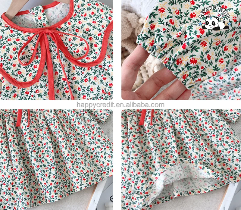 Custom Floral Printed Casual Dress Girls Knee-Length Spring Kids Clothing Beautiful Flowers Decoration for 2-14T Children - Product Image