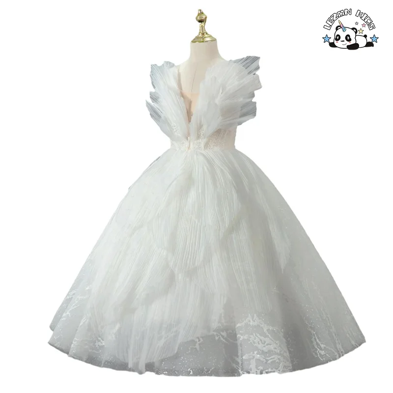 Custom Formal Prom Summer White Birthday Wedding Flower Girl Sleeveless Girls Party Dresses