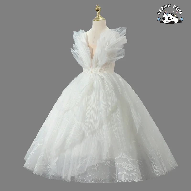 Custom Formal Prom Summer White Birthday Wedding Flower Girl Sleeveless Girls Party Dresses - Product Image