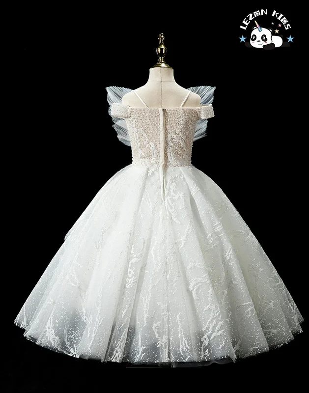 Custom Formal Prom Summer White Birthday Wedding Flower Girl Sleeveless Girls Party Dresses - Product Image