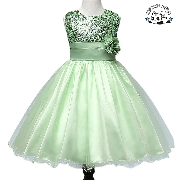 Custom Girl Christmas Clothing Sequin Flower Sleeveless Tulle Costume Evening Dress