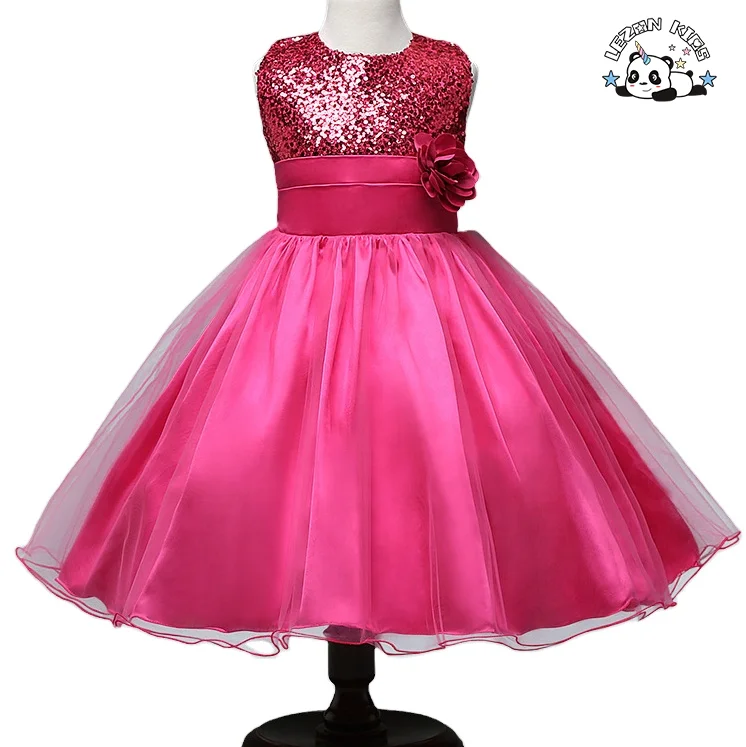 Custom Girl Christmas Clothing Sequin Flower Sleeveless Tulle Costume Evening Dress - Product Image