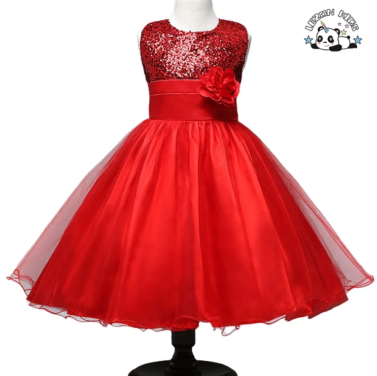 Custom Girl Christmas Clothing Sequin Flower Sleeveless Tulle Costume Evening Dress - Product Image