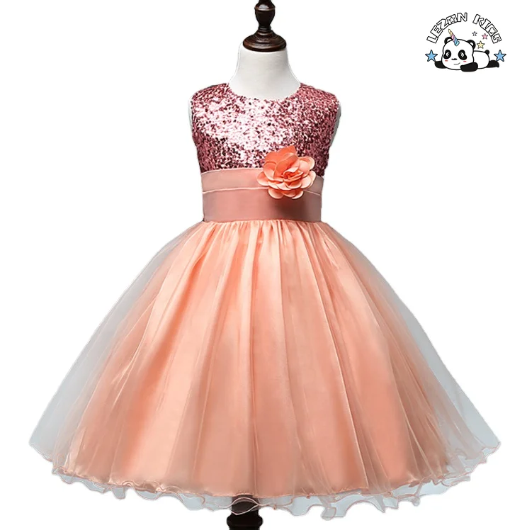 Custom Girl Christmas Clothing Sequin Flower Sleeveless Tulle Costume Evening Dress - Product Image