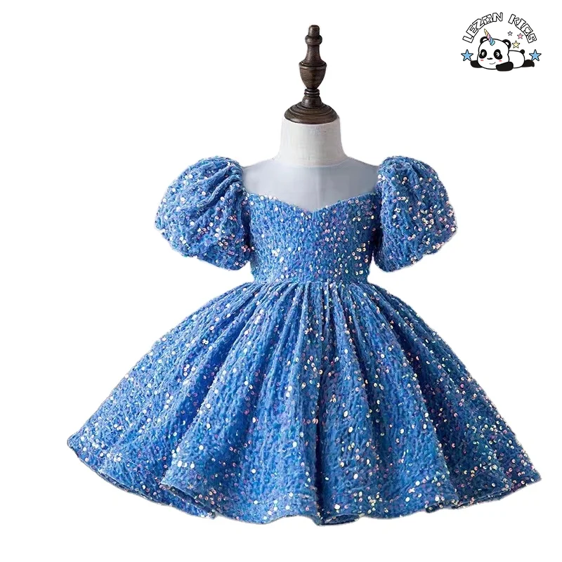 Custom Girls Sequin Princess Puff Dress Girls Ball Gown Party Flower Girl Dresses
