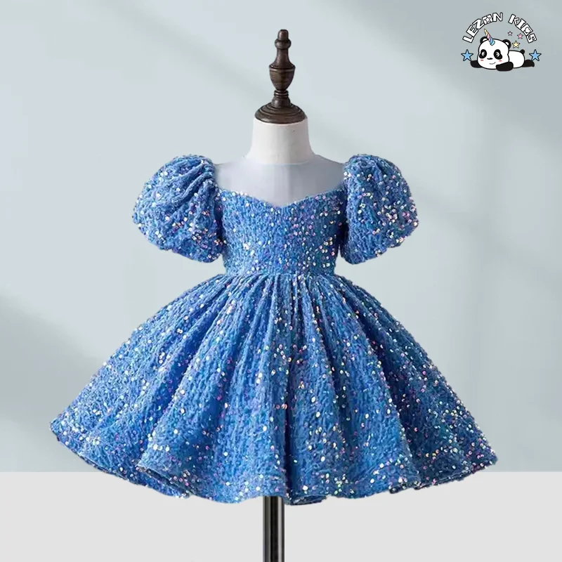 Custom Girls Sequin Princess Puff Dress Girls Ball Gown Party Flower Girl Dresses - Product Image