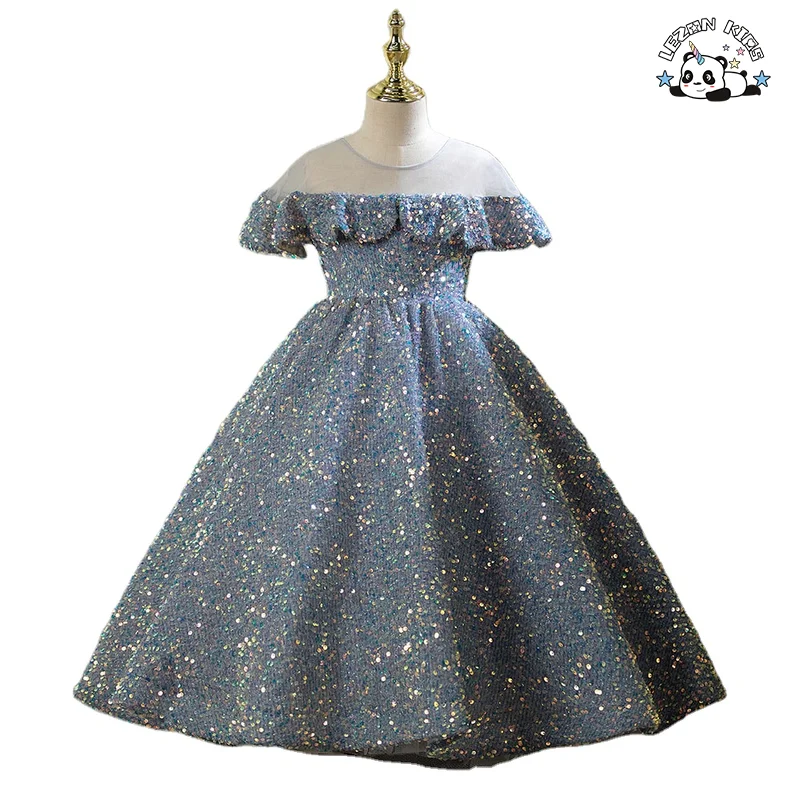 Custom High-end Girls Tweed Dress Temperament  Formal Wear Sequined Kids Evening Dress