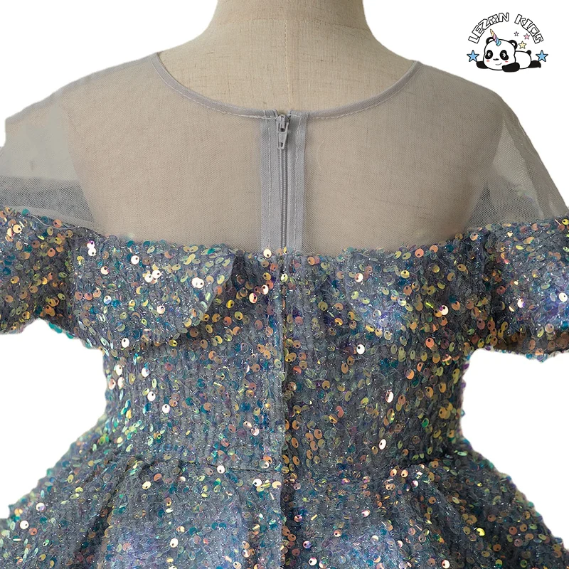 Custom High-end Girls Tweed Dress Temperament Formal Wear Sequined Kids Evening Dress - Product Image