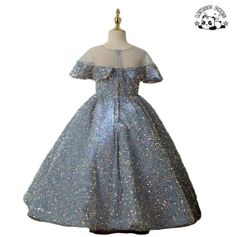 Custom High-end Girls Tweed Dress Temperament Formal Wear Sequined Kids Evening Dress - Product Image