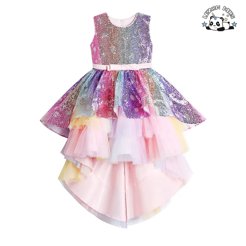 Custom Kids Clothing Fashionable Sequin Rainbow Dress Girls Dress Dress for Girls