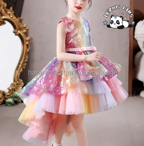 Custom Kids Clothing Fashionable Sequin Rainbow Dress Girls Dress Dress for Girls - Product Image