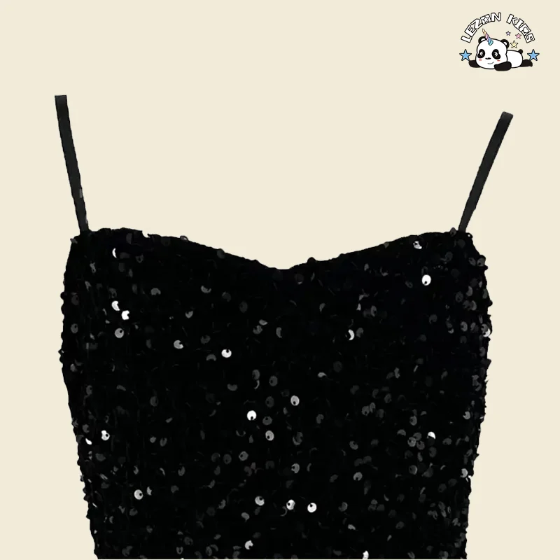 Custom Kids Girls Fashion Clothes Black Sequins Dress Girls Sling Dress - Product Image
