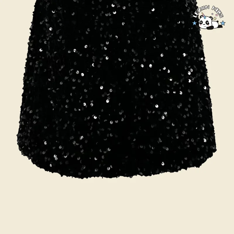 Custom Kids Girls Fashion Clothes Black Sequins Dress Girls Sling Dress - Product Image