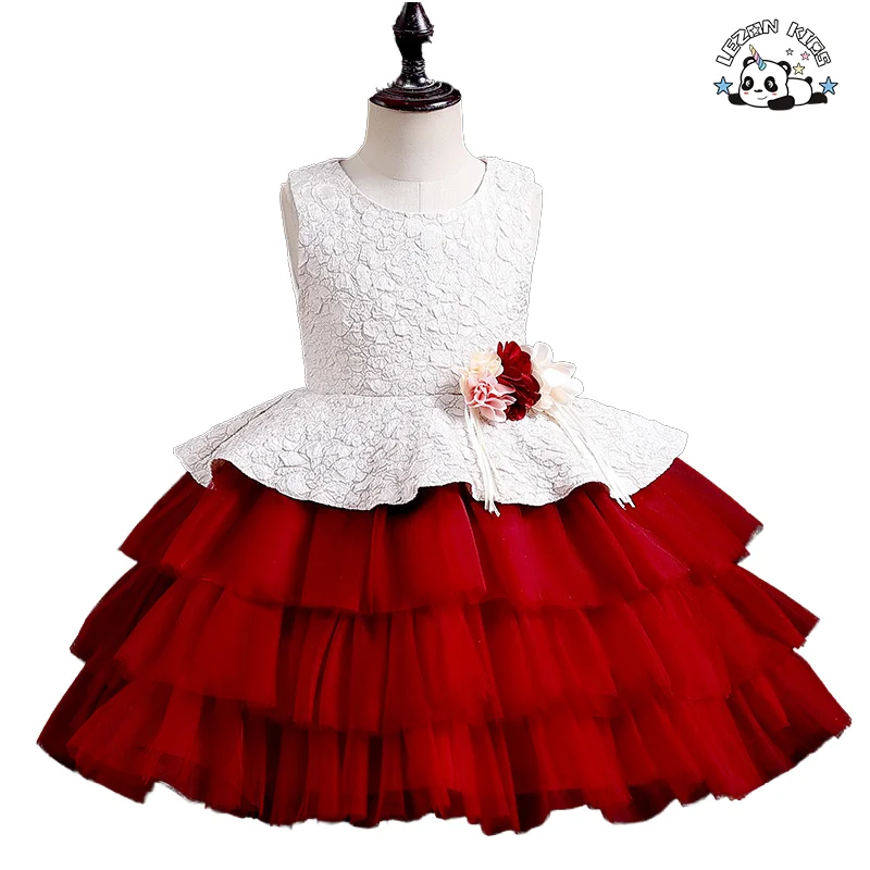Custom Logo Luxury Princess Girls Party Dress Woolen Cotton Tutu Ruffles Formal Style for Birthday or Party