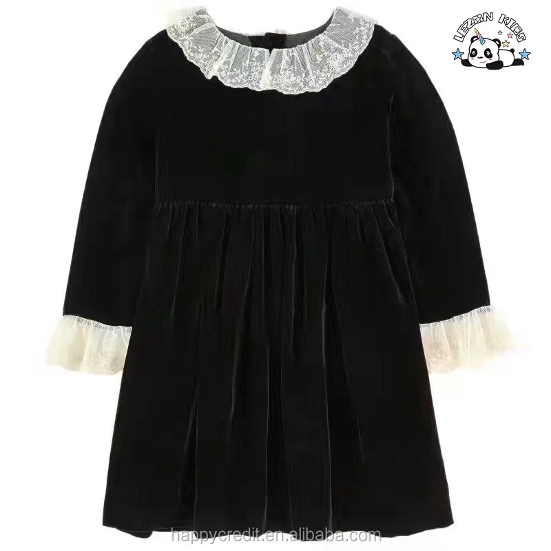 Custom Parents Child Clothing Outfits Lace Collar Cuffs Silk Velvet Dress Mommy and Me