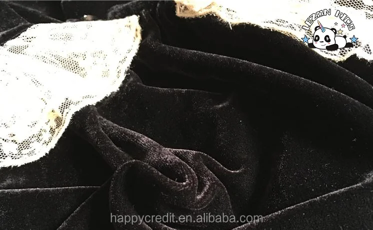 Custom Parents Child Clothing Outfits Lace Collar Cuffs Silk Velvet Dress Mommy and Me - Product Image
