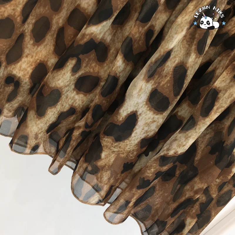 Custom Princess Puff Sleeve Brown Leopard Twirl Tutu 2-12 Years Long Cotton Short Sleeve Breathable Soft Girls Dress - Product Image