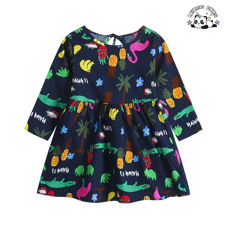Custom Private Label Western style Long Sleeve Cotton Various Prints Daily Life Girls Dress - Product Image