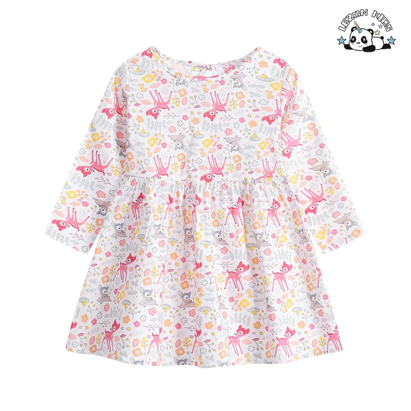 Custom Private Label Western style Long Sleeve Cotton Various Prints Daily Life Girls Dress - Product Image